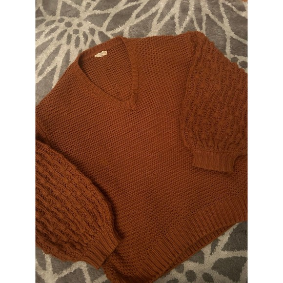 Francesca’s Harper Burnt Orange Knit Puff Sleeve Sweater - Picture 1 of 5